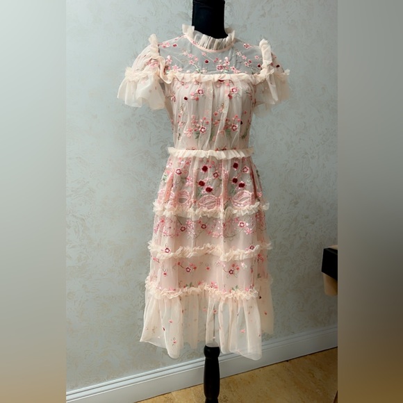 La Pateau Overlays Flower Embroidery Dress - Picture 4 of 9